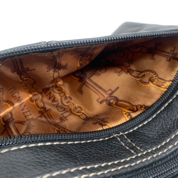 Tignanello Black Leather Travel Crossbody Bag Adj Strap - 3 Compartments EUC - Picture 8 of 16